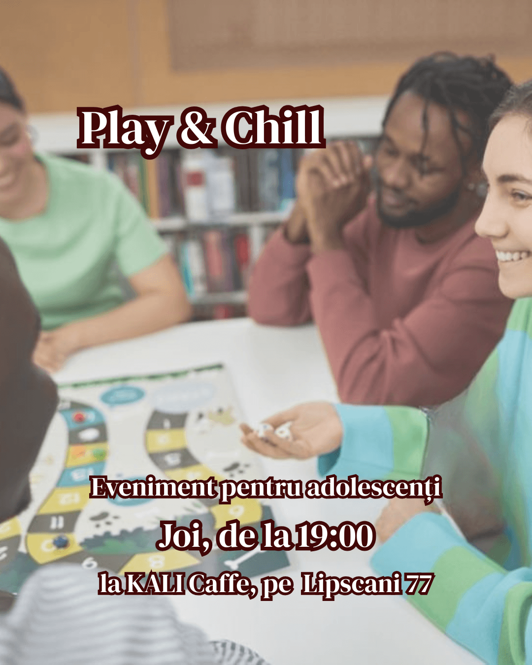 Afiș pentru Play&Chill - eveniment pentru adolescenți