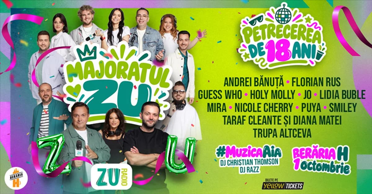Afiș pentru Majoratul ZU | Petrecerea de 18 ani la Berăria H | 1 octombrie 2026