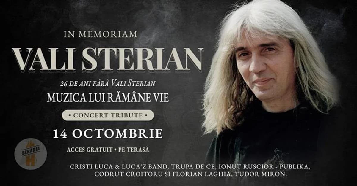 Afiș pentru Remember Vali Sterian – Concert Tribut #PeTerasă la Berăria H, 14 octombrie 2026