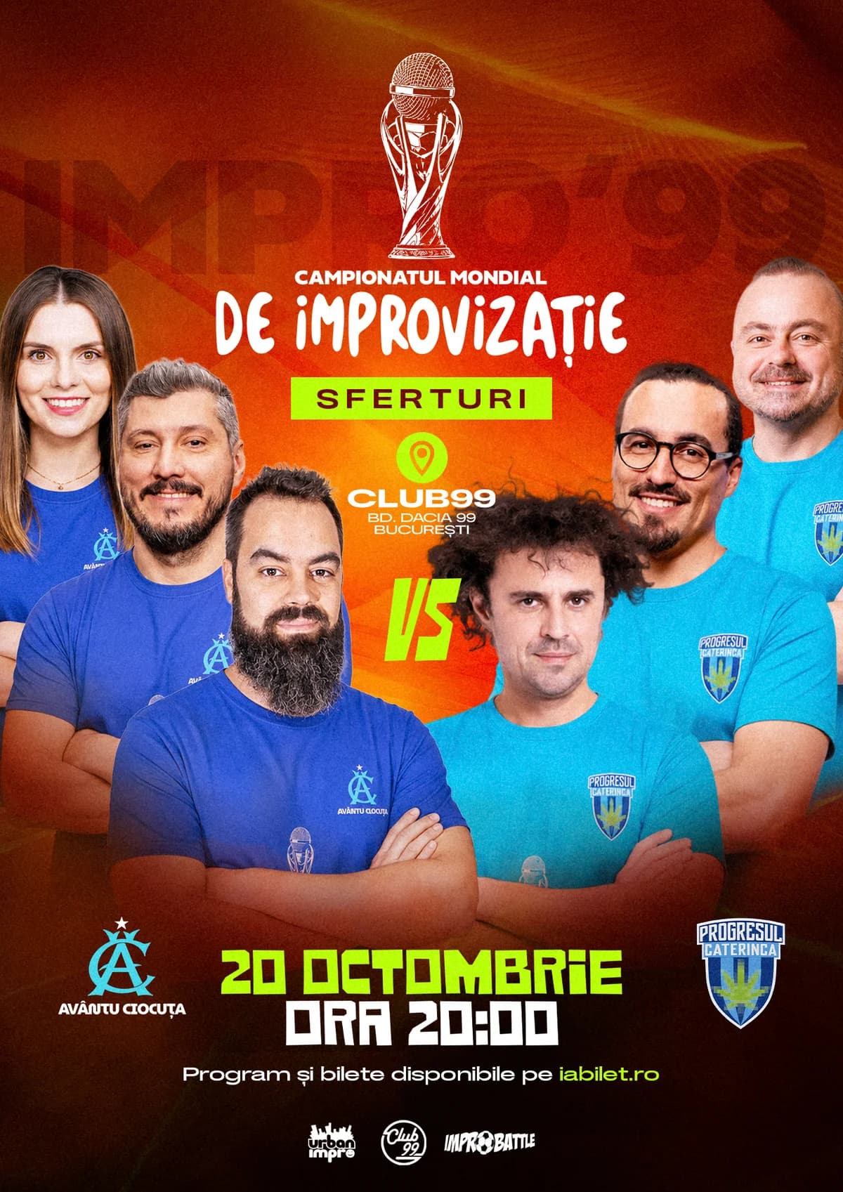 Afiș pentru Avântu Ciocuța vs Progresul Caterinca | Sferturi Meci 3 | Impro Show la Club 99