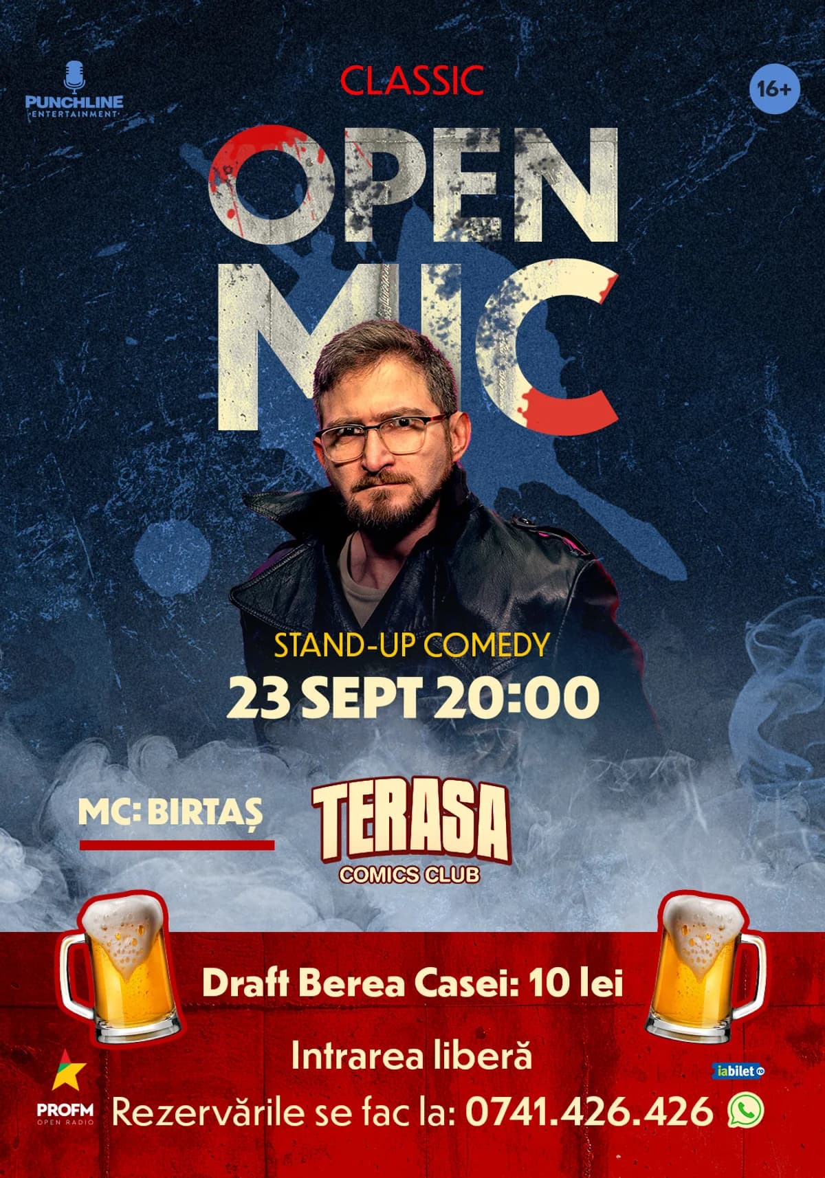 Afiș pentru Stand-up Comedy OpenMic pe Terasa ComicsClub