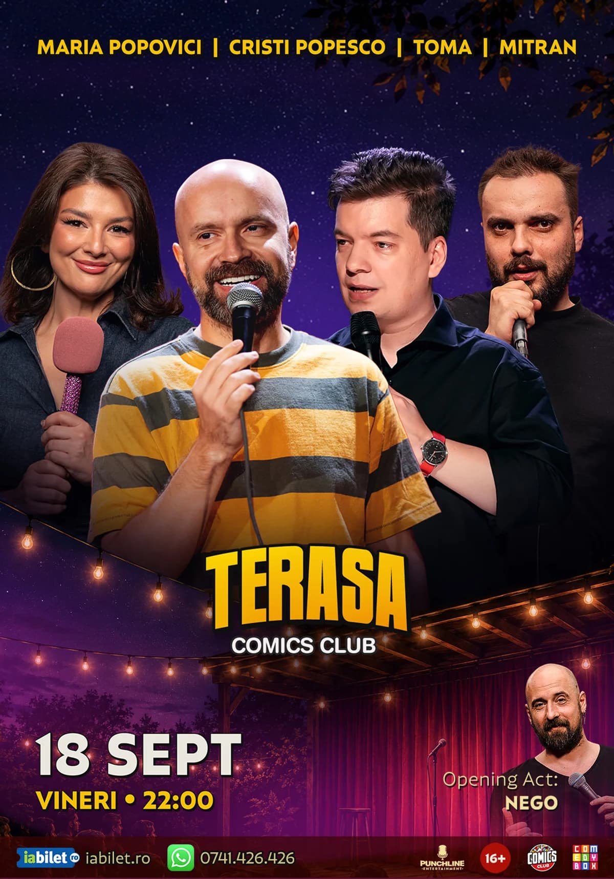 Afiș pentru Stand-up cu Cristi Popesco, Toma, Maria Popovici și Mitran la Comics Club