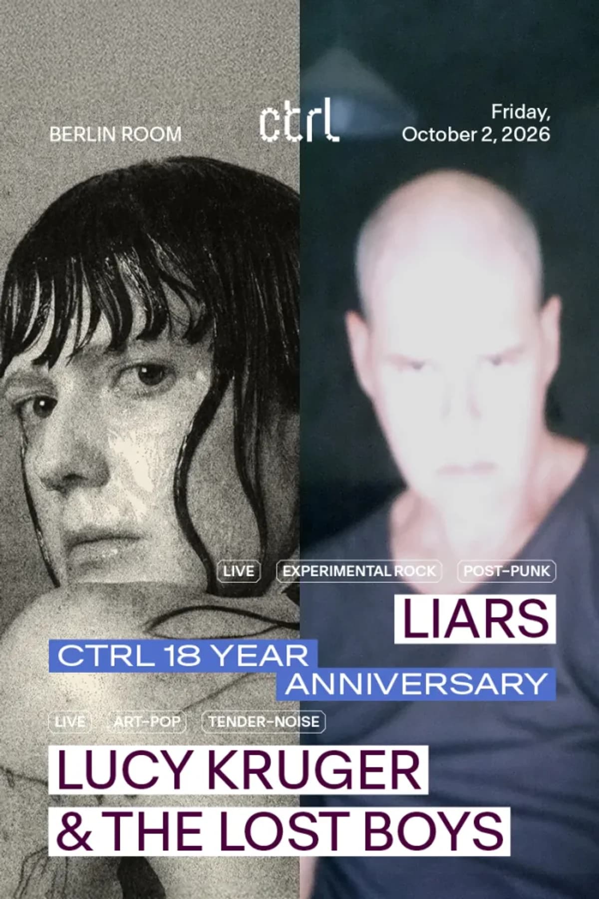 Afiș pentru ctrl18: Liars, Lucy Kruger & The Lost Boys