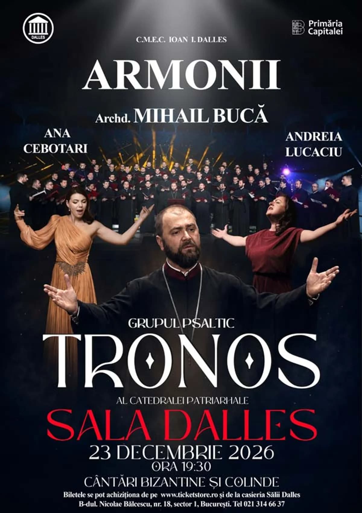 Afiș pentru „Armonii” – Cântări bizantine și colinde, Grupul Psaltic Tronos
