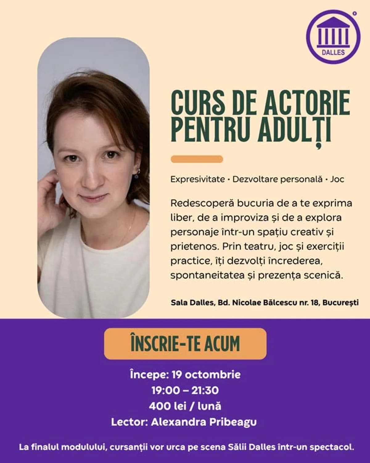 Afiș pentru Curs de actorie pentru adulți