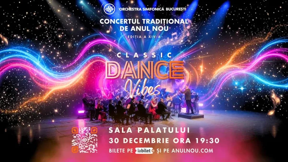 Afiș pentru Orchestra Simfonică București – Concertul Tradițional de Anul Nou – Classic Dance Vibes