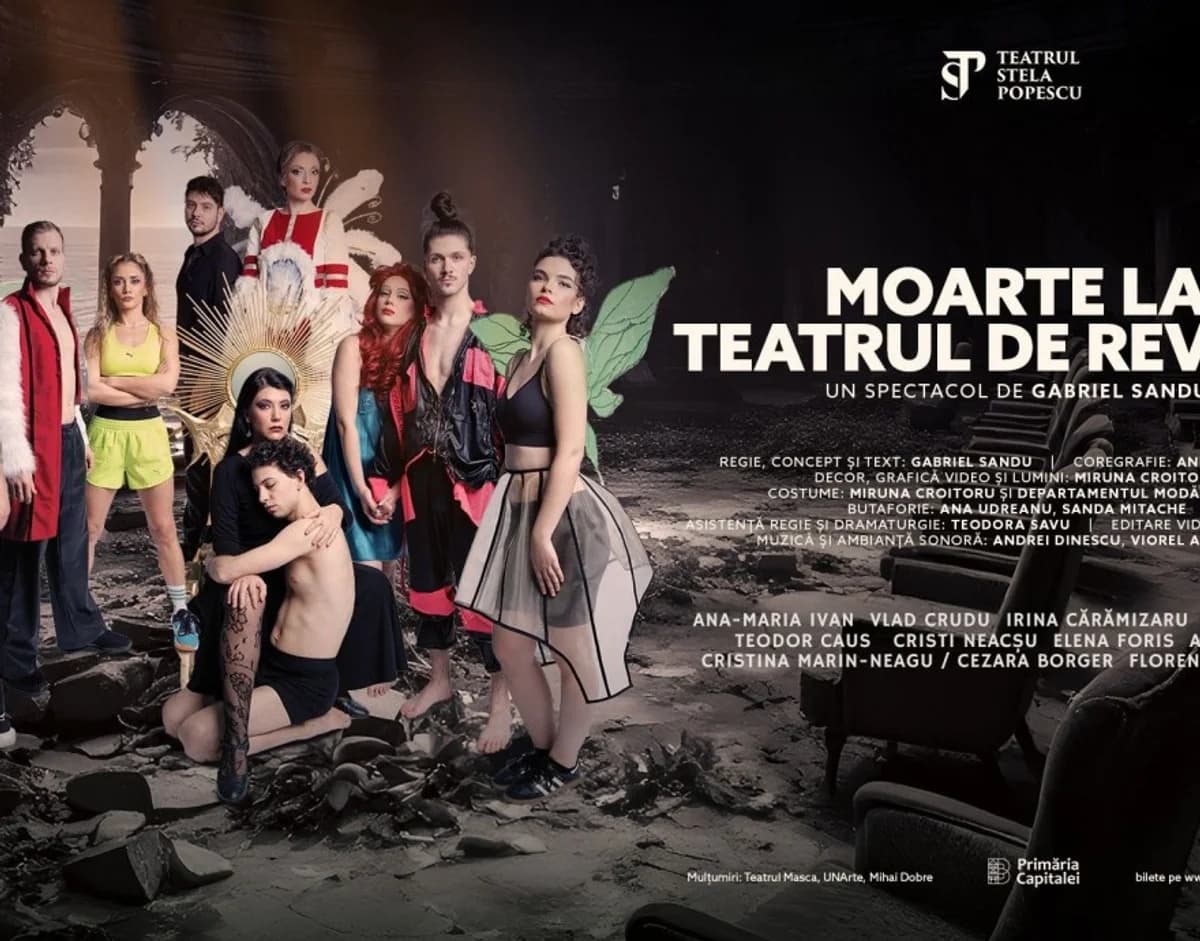 Afiș pentru „Moarte la Teatrul de Revistă” la Teatrul Stela Popescu
