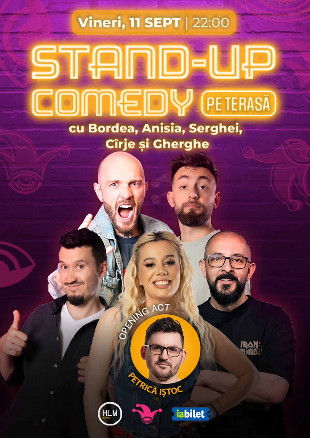 Afiș pentru The Fool Terasa: Stand-up comedy cu Bordea, Gherghe, Anisia, Serghei și Cîrje