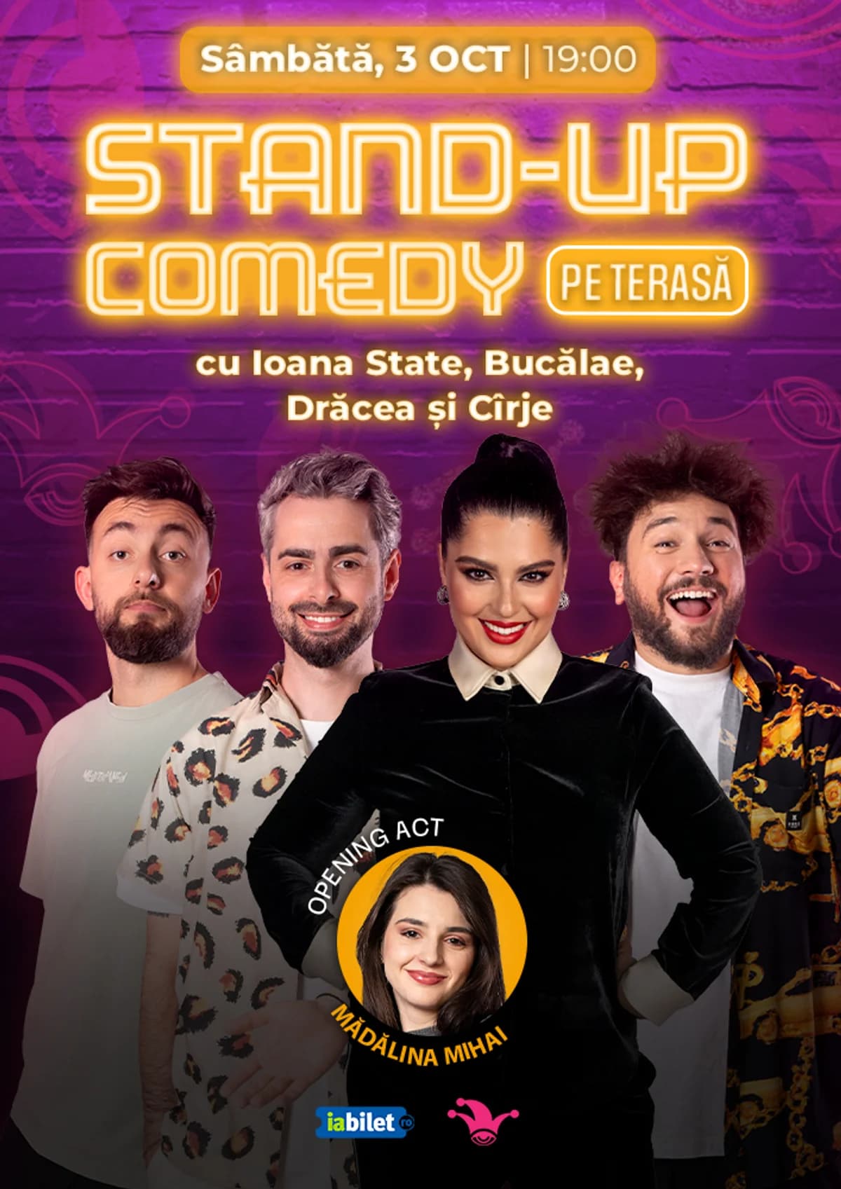 Afiș pentru The Fool Terasa: Stand-up comedy cu Bucălae, Ioana State, Drăcea și Cîrje