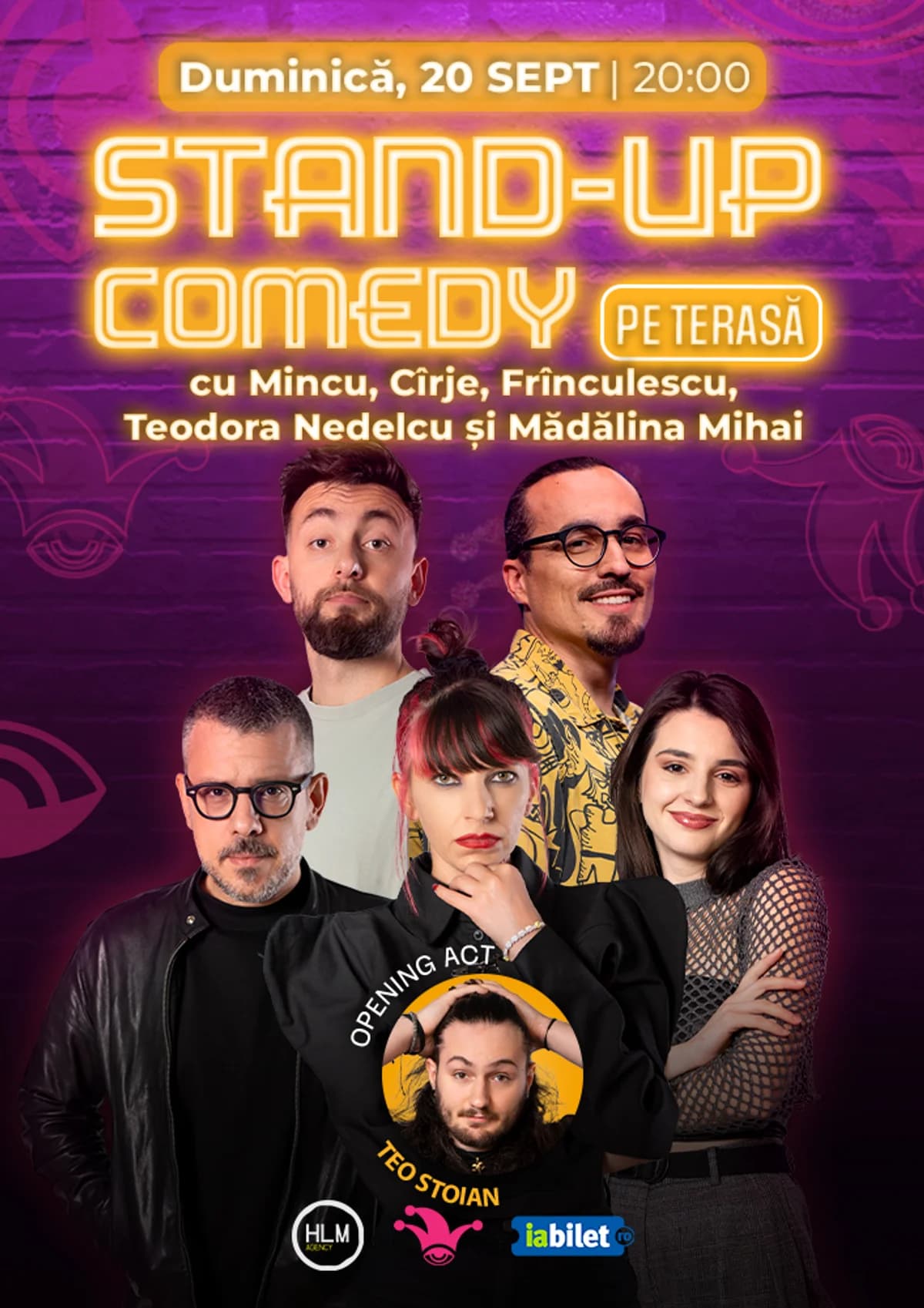 Afiș pentru The Fool Terasa: Stand-up comedy cu Cîrje, Frînculescu, Mincu, Edi Moise și Teodora Nedelcu