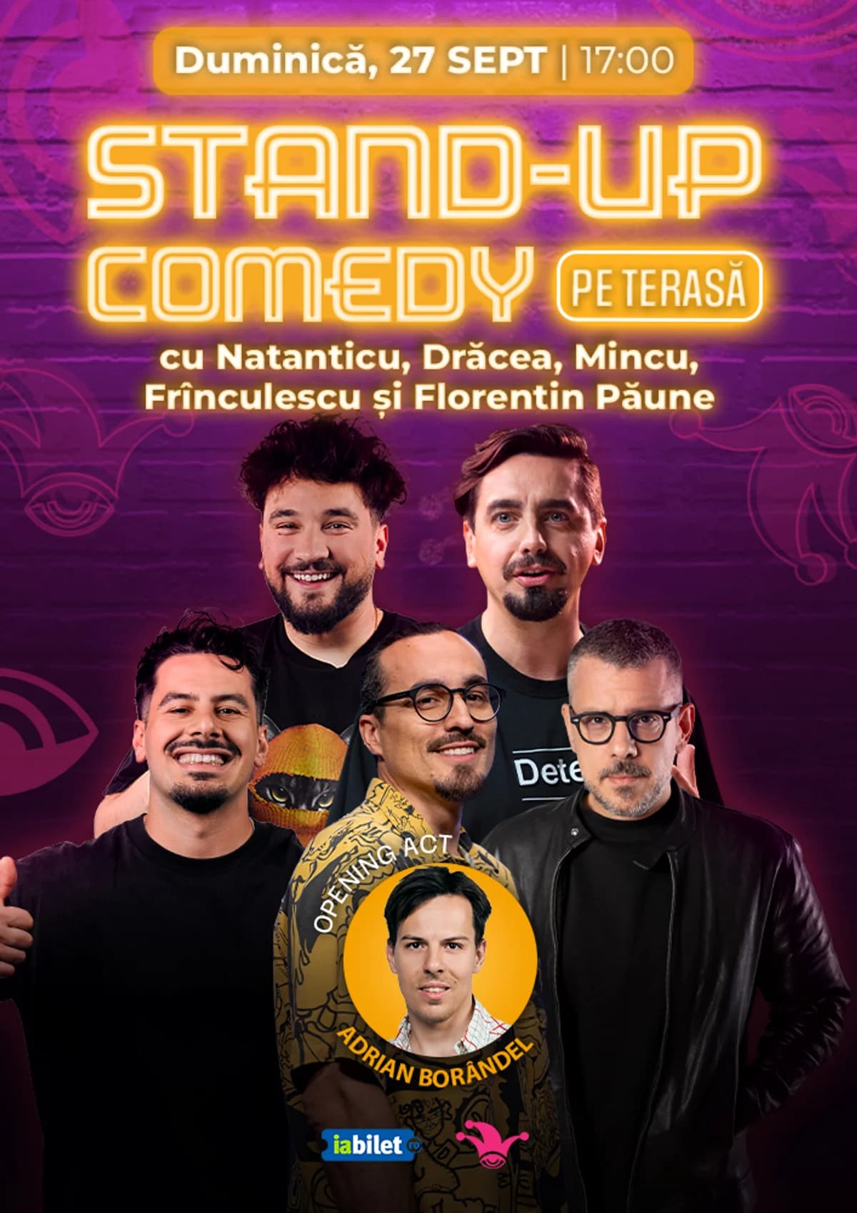 Afiș pentru The Fool Terasa: Stand-up comedy cu Mincu, Frînculescu, Drăcea, Natanticu și Florentin Păune