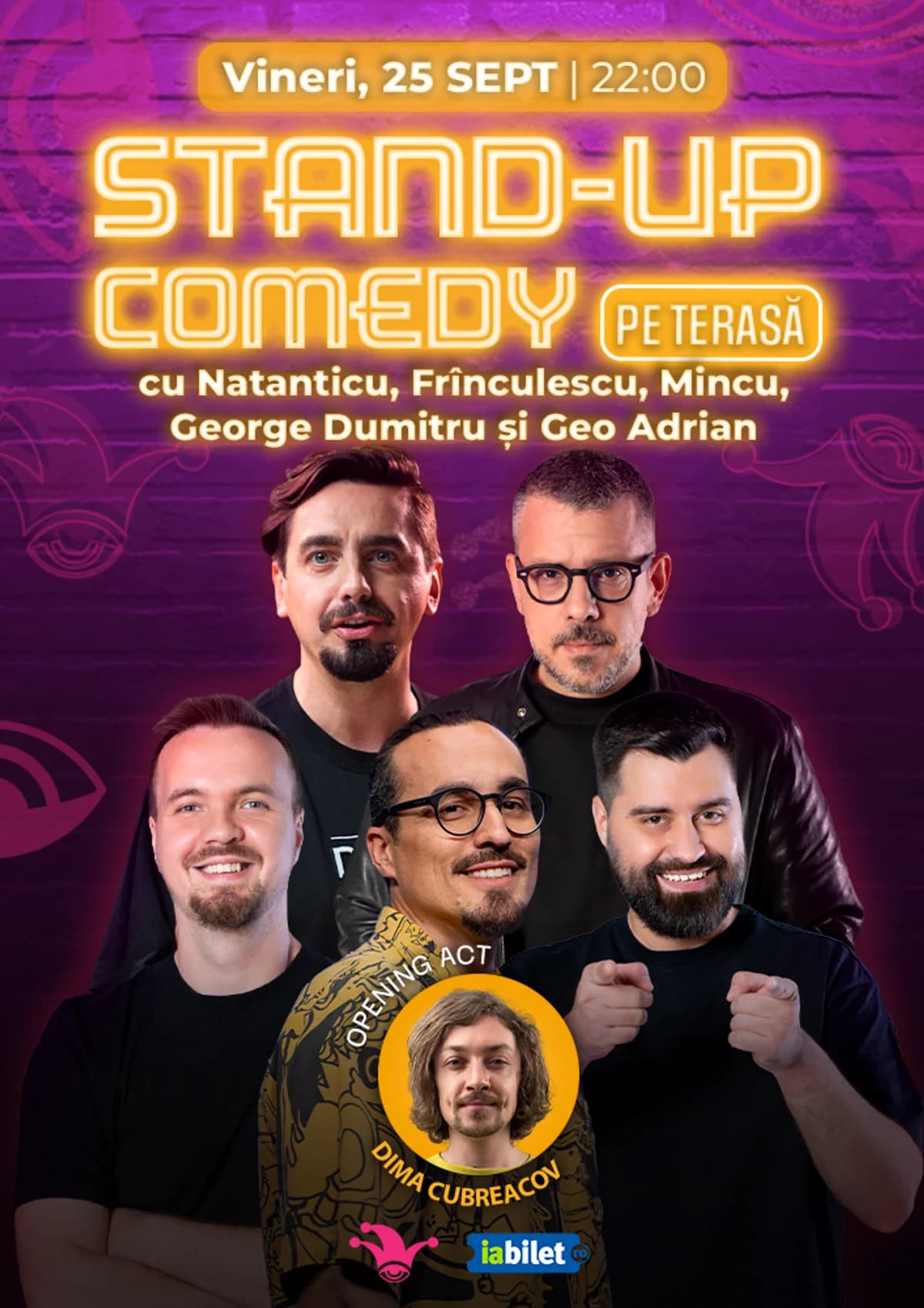 Afiș pentru The Fool Terasa: Stand-up comedy cu Natanticu, Mincu, Frînculescu, George Dumitru și Geo Adrian